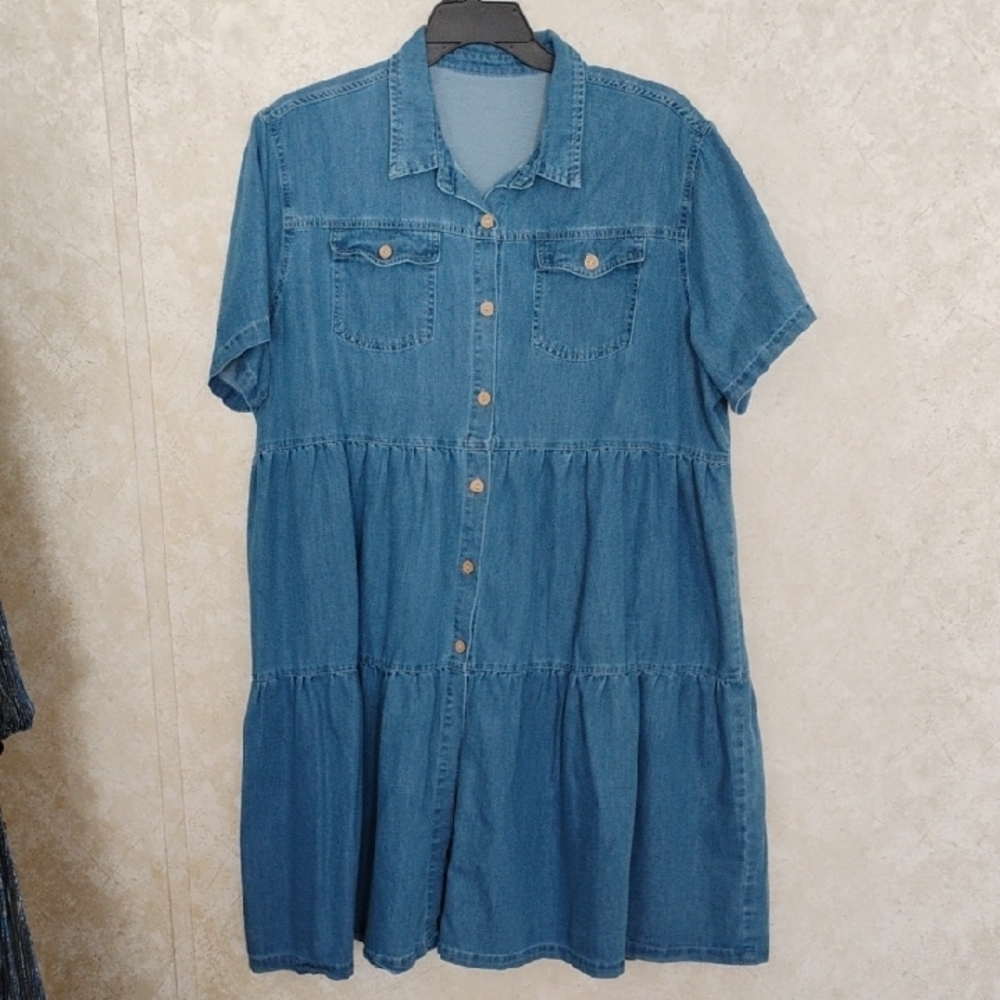 Blue Tiered Buttoned Mini Sundress